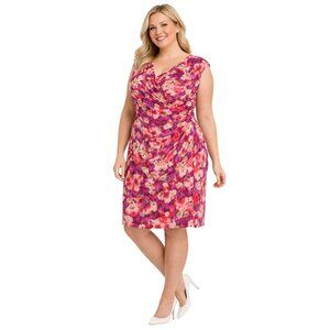 Lauren Ralph Lauren Plus Size 22W Floral Ruched Sleeveless Dress Pink & Purple